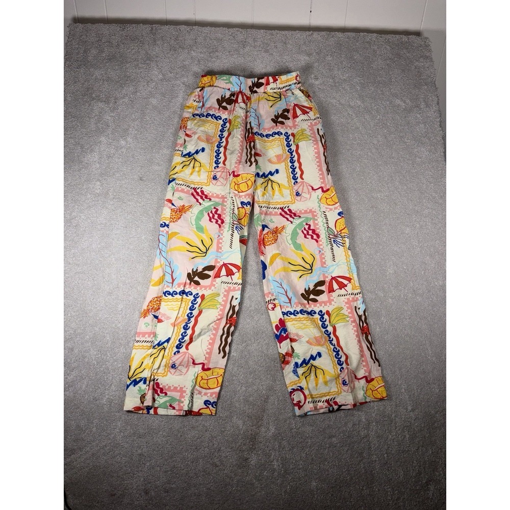 ellison printed‎ flowy wide leg pants fruit resort rayon nylon Pockets m